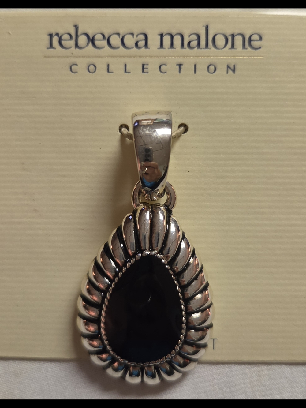 Rebecca Malone Black Teardrop Pendant with Silver-Tone Frame